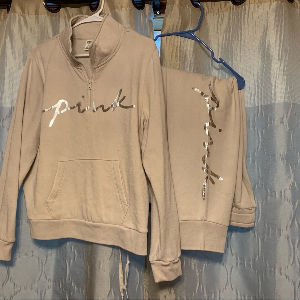 PINK Victoria's Secret Women's Tan 3/4 Zip Pull Over